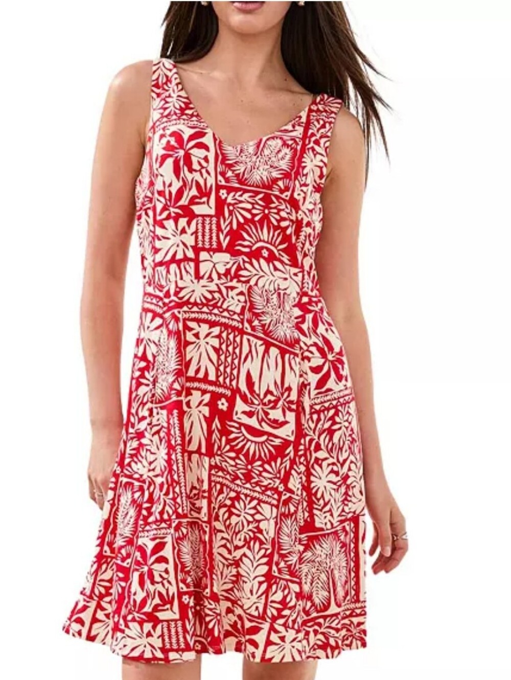 Red and WhiteGeometric  Printed Spaghetti Strap Dress